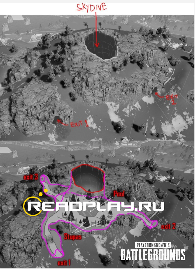 скриншот локации пещеры на карте Sanhok - навигация