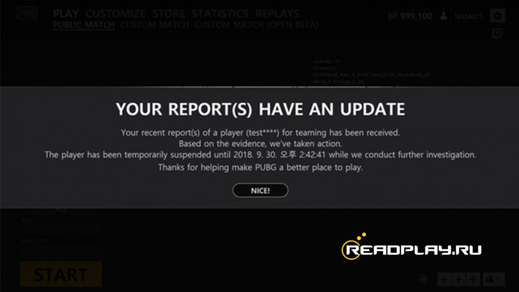 Скриншот с уведомлением о блокировки геймера в игре pubg