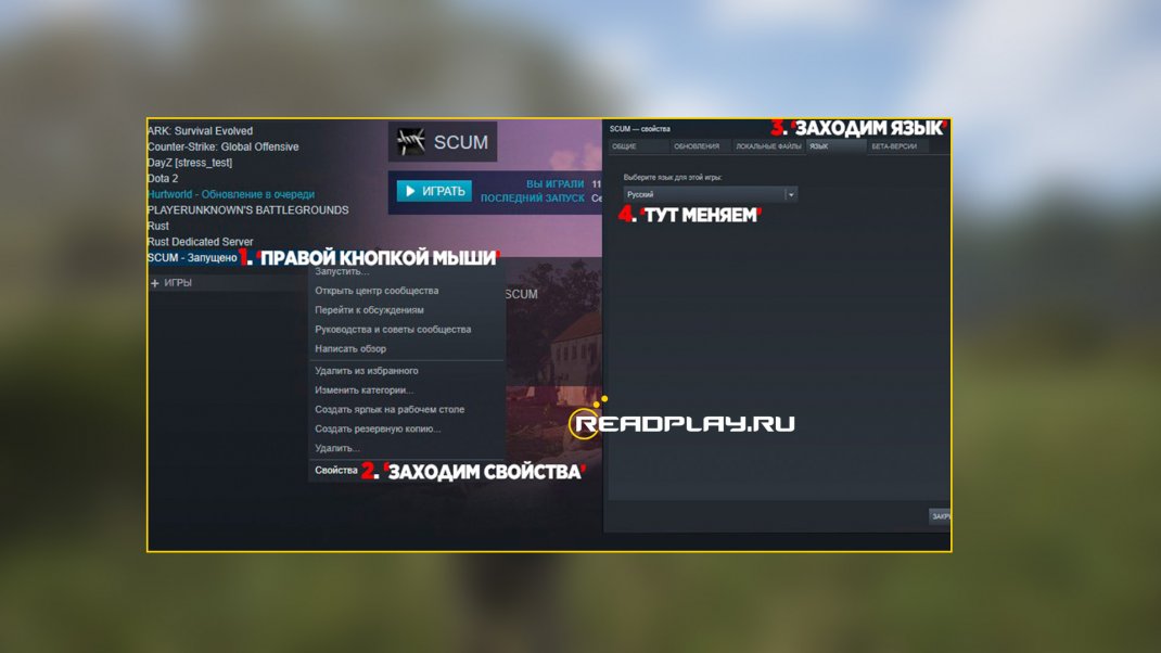 Скриншот как выставить русский язык в стиме для игры scum
