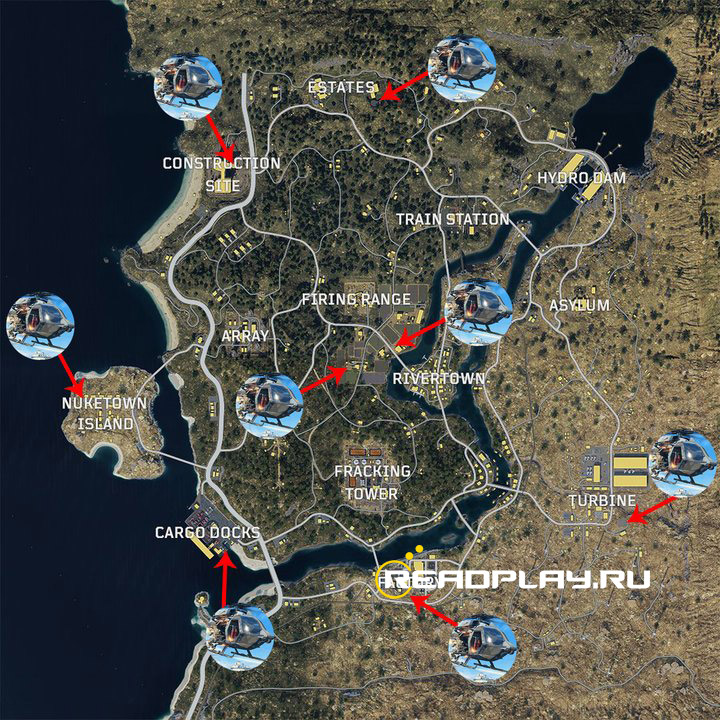 Скриншот карты c вертолётами в black ops 4: blackout