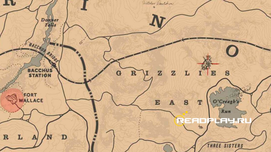 Скриншот карты с раположением медведа Гризли Бхарати в RDR 2