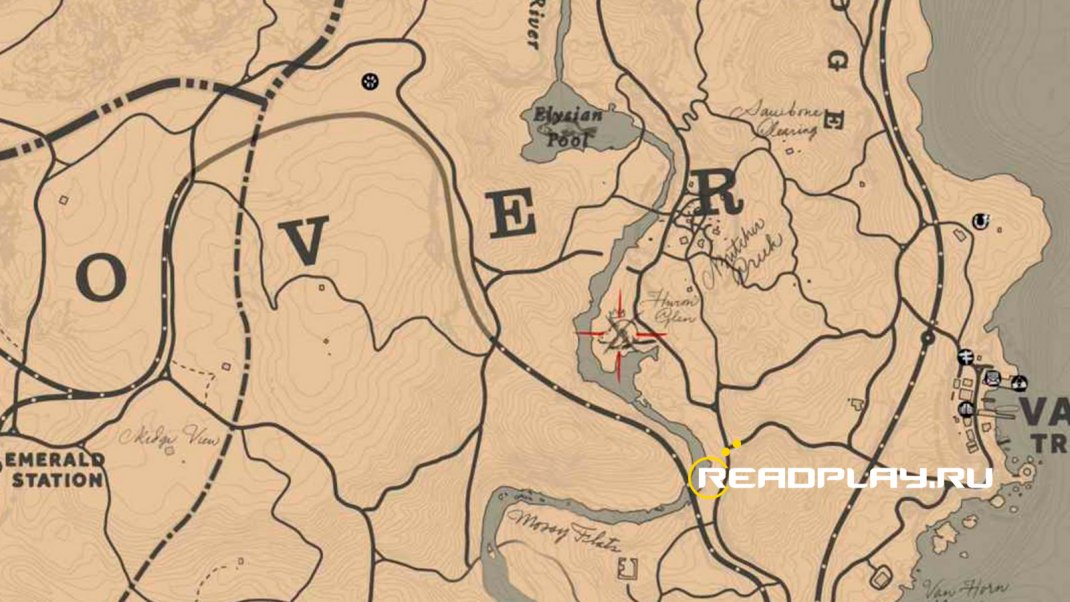 Скриншот карты с бобром из rdr 2