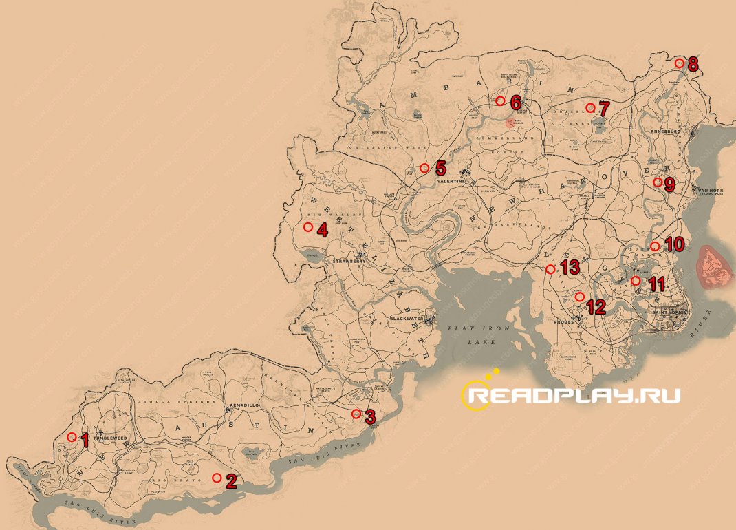 Скриншот карта с легендарными животными из rdr 2