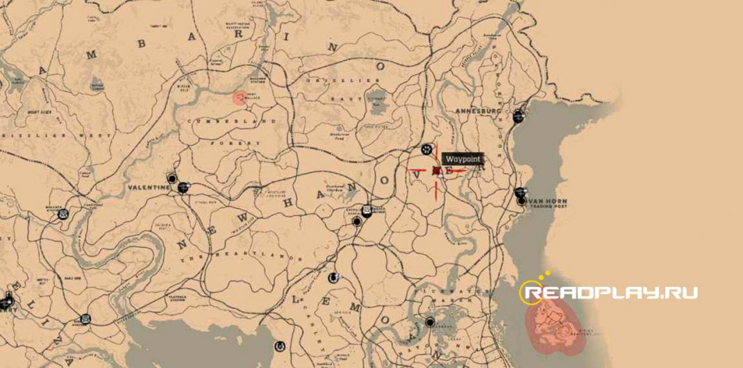 Скриншот карты с могилой Сьюзан Гримшоу в Red Dead Redemption 2