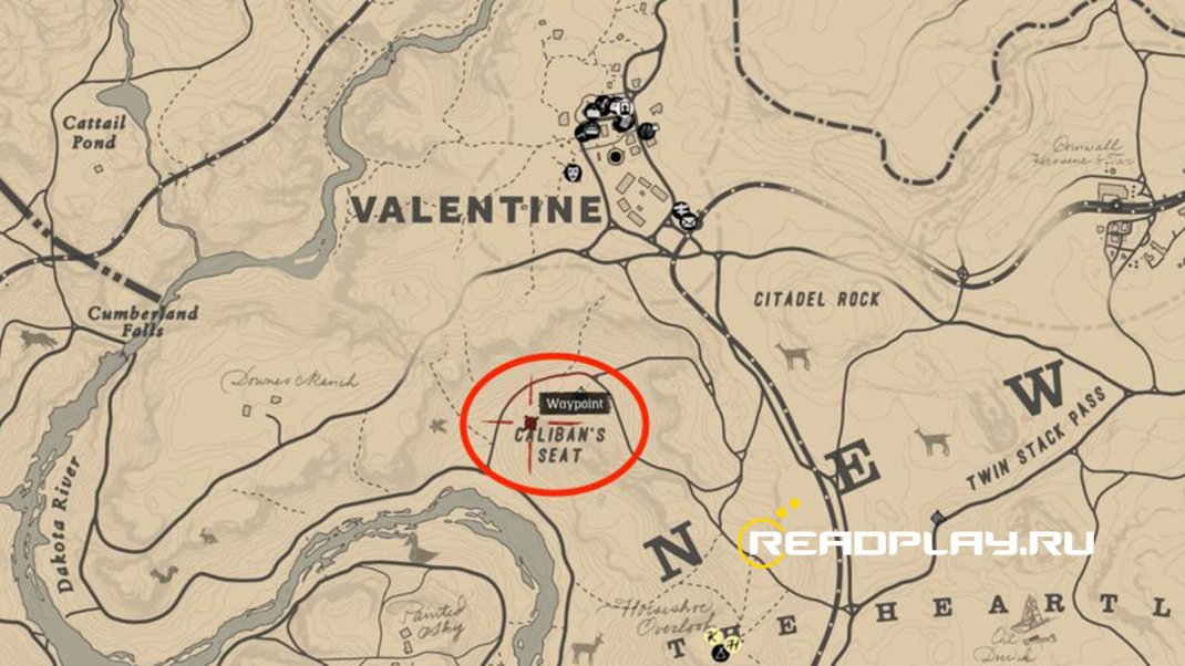 Изображение место нахождение горы Хребет Калибана в RDR 2