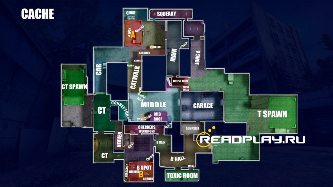 Фото название мест на карте cache на английском языке в csgo