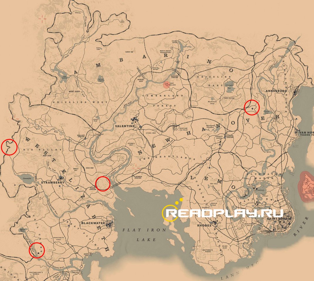 Фото карты, напрявляйтесь ближе к реке в rdr 2