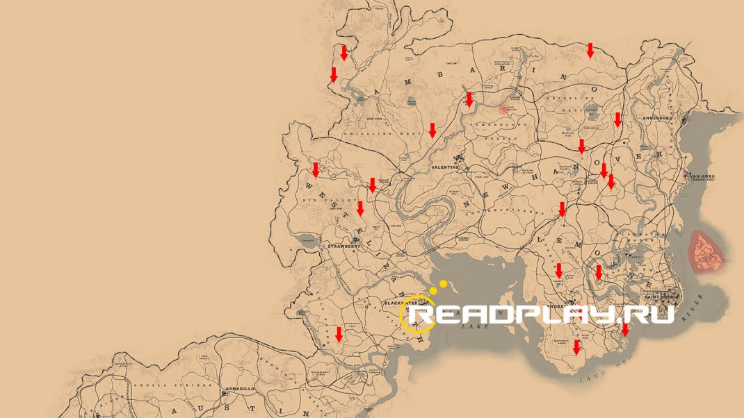 Скриншот - карта хижин в Red Dead Redemption 2