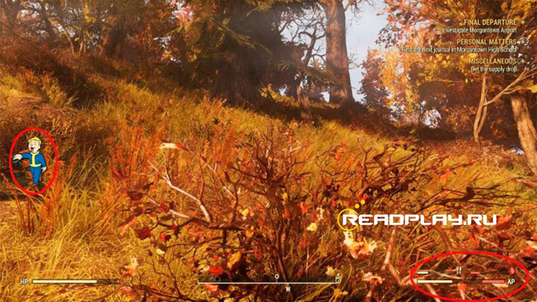 Скриншот с индикаторам в Fallout 76