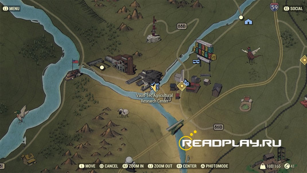Скриншот карты с первым пупсом в Fallout 76