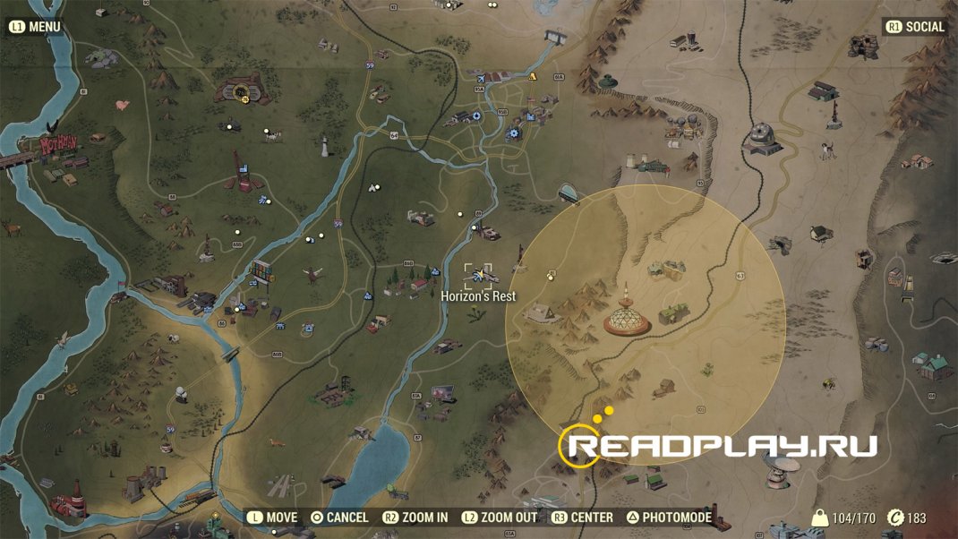 Скриншот карты где можно найти третьего пупса в Fallout 76