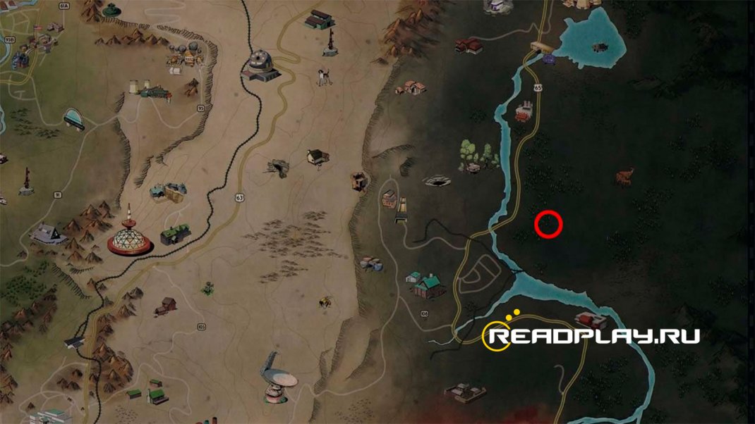 Скриншот расположение заброшенной свалки в Fallout 76