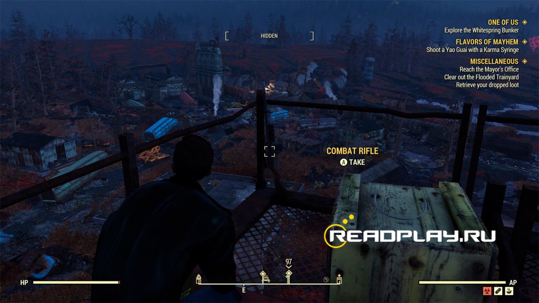 Скриншот первая снайперская винтовка в Fallout 76 находится на крыше