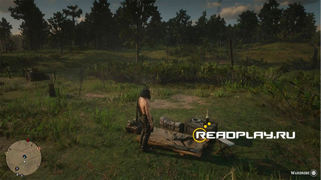 Скриншот сменить одежу в Red Dead Redemption Online можно в лагере