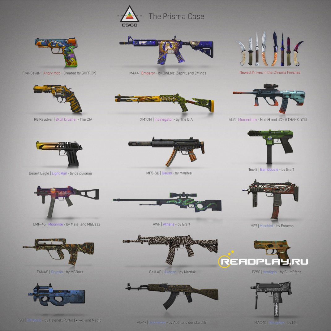 Изображение с новыми скинами cs go из кейса призма от 14 марта 2019 года