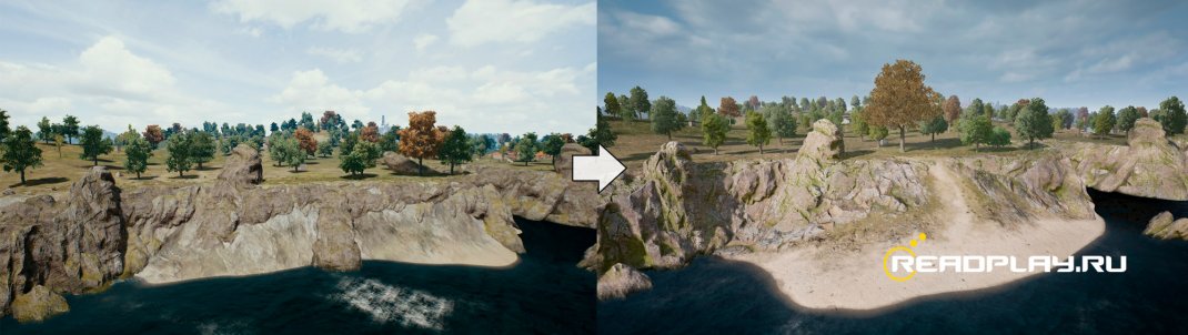 Изображение изменения ландшафта на Erangel в pubg